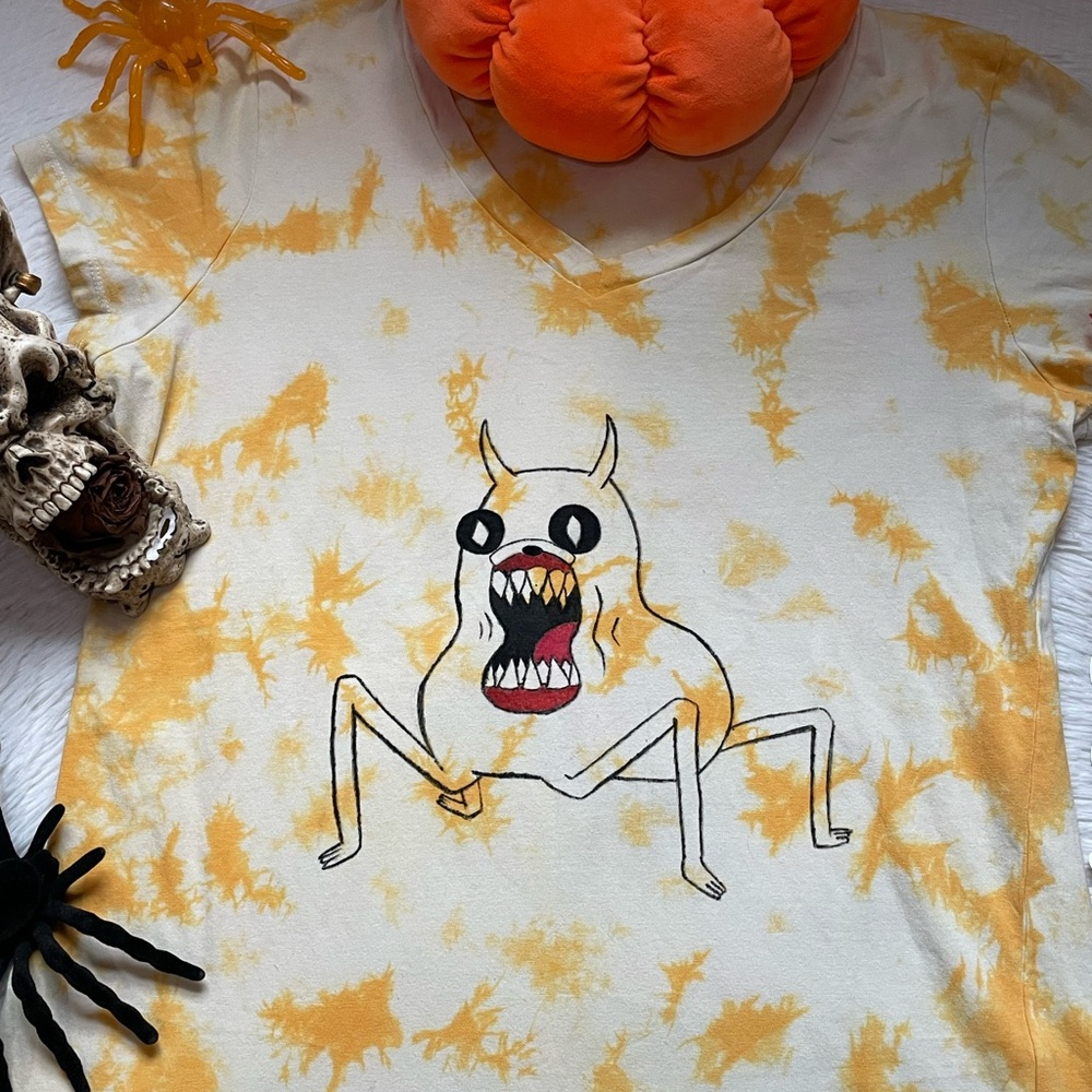 Adventure time scary Jake the Dog hand painted tie dye v neck tee - Picture 10 of 17